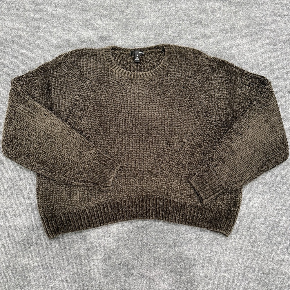 AQUA Chenille Cropped Sweater Womens M Blue Excellent Pullover Crew Neck Knit